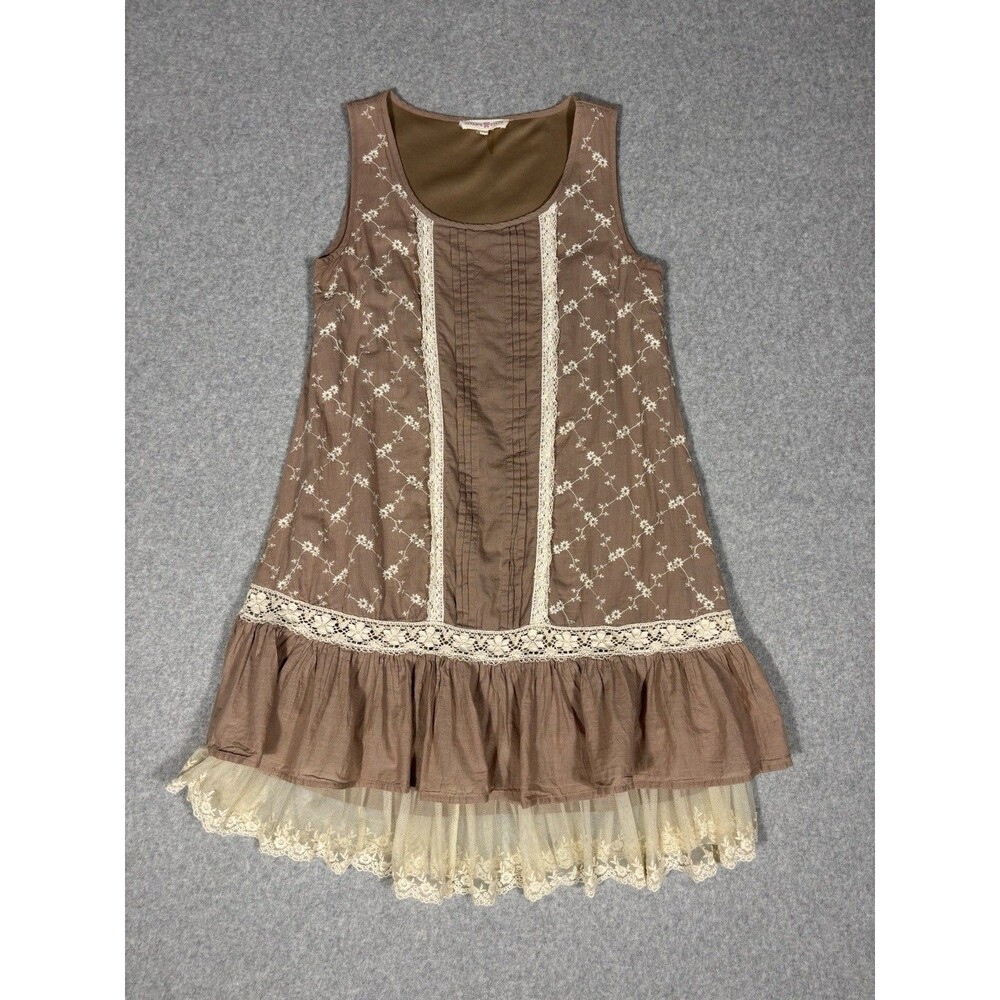 Altar'd State Brown Taupe Lace Tiered Sleeveless Feminine Romantic Dress S